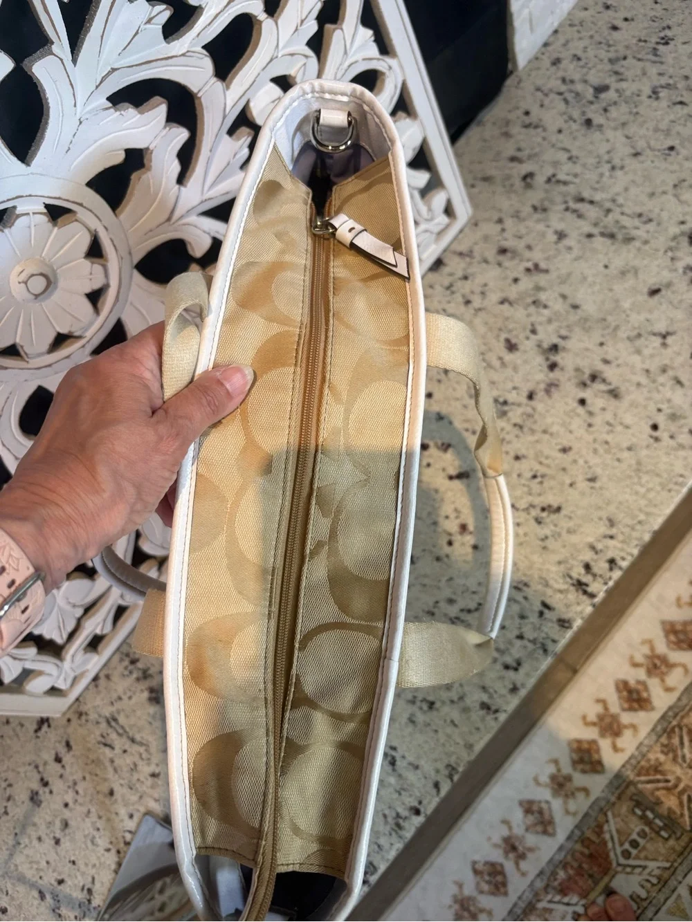 Coach Daisy F16554 Tan & White Signature Canvas Tote